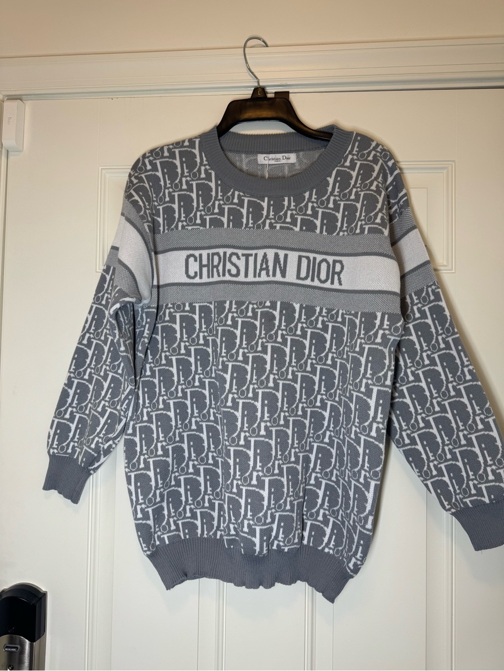 Grey and White Crewneck Sweater. No Brand.